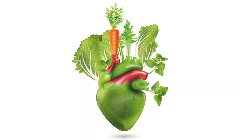 Zielone serce z którego wyrastają warzywa